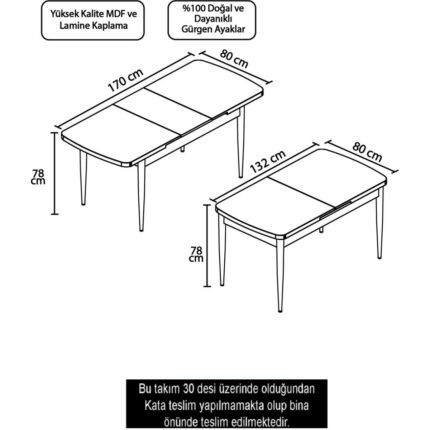 Canisa Concept Are Serisi  80 x 132 cm Mdf Açılabilir Yemek Masası - Görsel 3