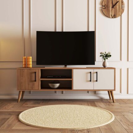 Mezza 1584 Exxen 150 cm Ahşap Ayaklı Tv Ünitesi Sepet-Beyaz - Görsel 3