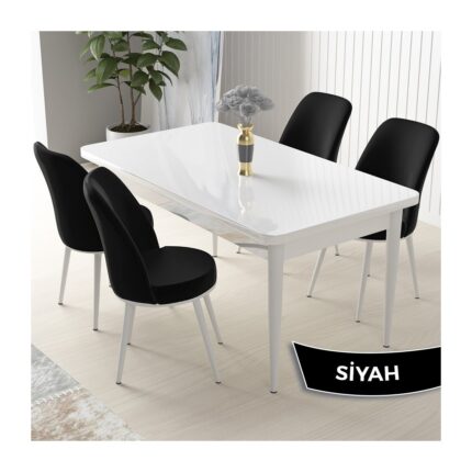 Canisa Concept Nil Serisi, Beyaz Masa 70X110  Sabit Yemek Masası Takımı, 4 Sandalye