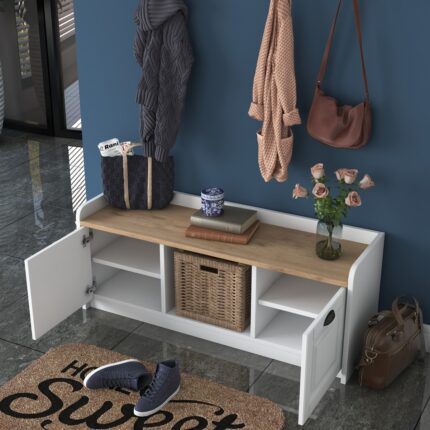 Rani P2 Modern Portmanto Ayakkabılık ve Duvar Askısı Vestiyer M1 Renk: Beyaz - Sepet Ceviz - Görsel 5