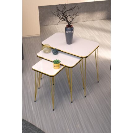 Gold Falez Metal Ayaklı Zigon Sehpa Seti Siyah Yüzey Gold Kenar 37x60x55 cm Minimalist - Görsel 2