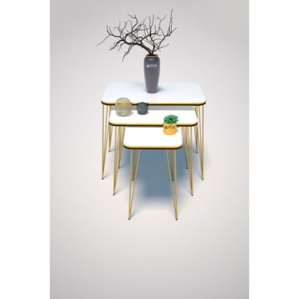 Gold Falez Metal Ayaklı Zigon Sehpa Seti Siyah Yüzey Gold Kenar 37x60x55 cm Minimalist - Görsel 3