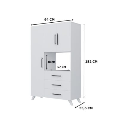 Aeka AE-2074 Aras Beyaz Çok Amaçlı Mutfak Dolabı&banyo Dolabı,kiler, 3 Kapaklı, 3 Çekmeceli, Fırın Bölme - Görsel 2