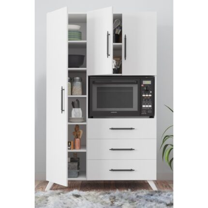 Aeka AE-2074 Aras Beyaz Çok Amaçlı Mutfak Dolabı&banyo Dolabı,kiler, 3 Kapaklı, 3 Çekmeceli, Fırın Bölme - Görsel 3