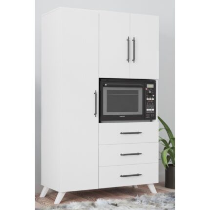 Aeka AE-2074 Aras Beyaz Çok Amaçlı Mutfak Dolabı&banyo Dolabı,kiler, 3 Kapaklı, 3 Çekmeceli, Fırın Bölme - Görsel 4