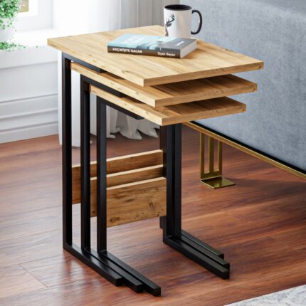 Ceramical ZG3 Metal Ayaklı 3'lü Zigon Sehpa - Çam
