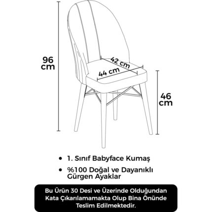 Canisa Concept Ritim Serisi, Babyface Kumaş, Doğal Ahşap Ayak, Beyaz Kafesli1Adet Sandalye - Görsel 2