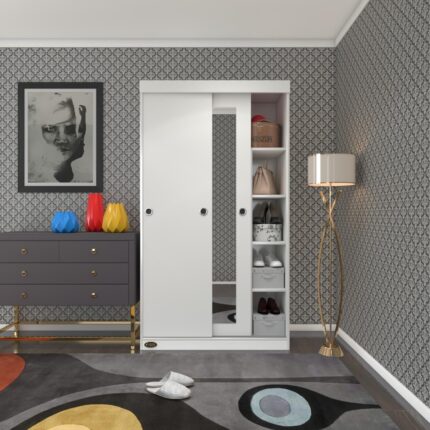 Kenz Life Kenzlife gardırop sürgülü kapaklı kapılı 100 papatya byz aynalı gardolap dolap