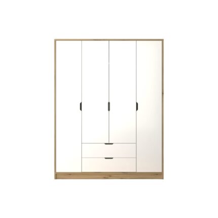 Midoser Mat Beyaz - Keçe (Açık Ceviz) 4 Kapılı 2 Çekmeceli Elbise Dolabı - Gardırop