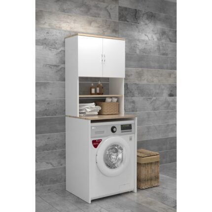 EVDEMO Çamaşır Makinesi Üstü Banyo Dolabı Rafı Beyaz
