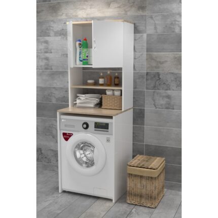 EVDEMO Çamaşır Makinesi Üstü Banyo Dolabı Rafı Beyaz - Görsel 2