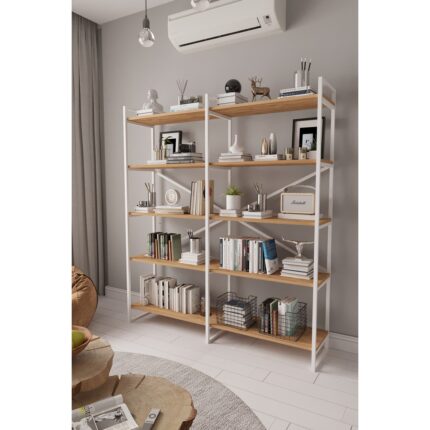 Mobitopya Nilamu 150 cm Kitaplık / Metal Aksamlı / Açık Raf / Organizer / Ofis / Ev / 5 Raflı Kitaplık