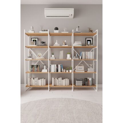 Mobitopya B.d 200 cm Kitaplık Metal Aksamlı Açık Raf Organizer Ofis Ev 5 Raflı Kitaplık