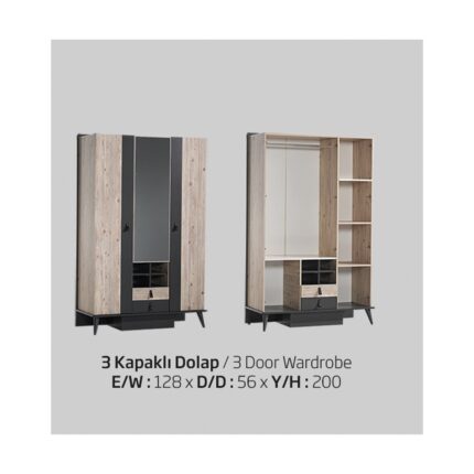 Bengi Ticaret Dolap Urlu Rodisoho Antrasit Beyaz 3kapak Model Çekmece Raf Ayna Itinalı Paket Kargo El Yapım - Görsel 2