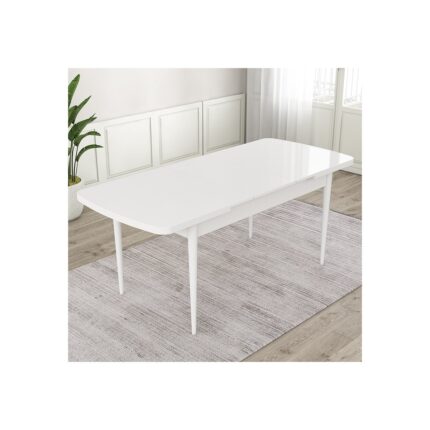 Canisa Concept Roz Serisi 80X132 Mdf Açılabilir Beyaz Mutfak Masası Takımı 6 Sandalye Gold Halkalı - Görsel 4