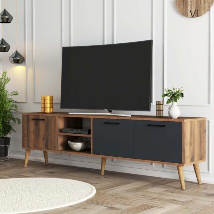 Mezza Exxen 180 cm Ahşap Ayaklı Tv Ünitesi Hat - Antrasit 1581