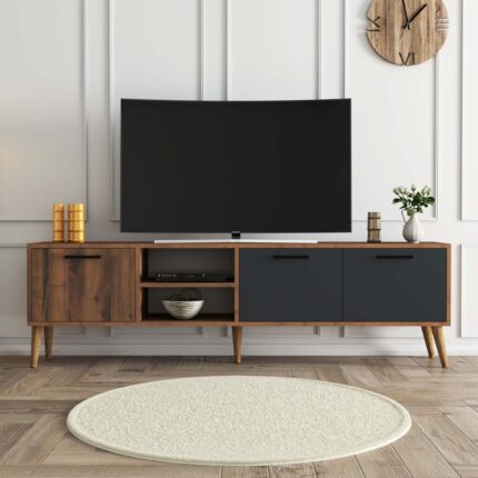 Mezza Exxen 180 cm Ahşap Ayaklı Tv Ünitesi Hat - Antrasit 1581 - Görsel 3
