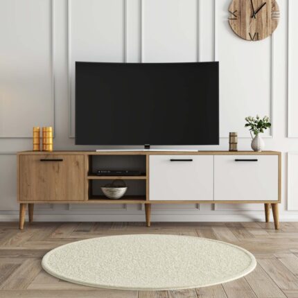 Mezza Exxen 180 cm Ahşap Ayaklı Tv Ünitesi Sepet Beyaz 1585 - Görsel 3
