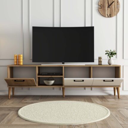 Mezza Exxen 180 cm Ahşap Ayaklı Tv Ünitesi Sepet Beyaz 1585 - Görsel 4