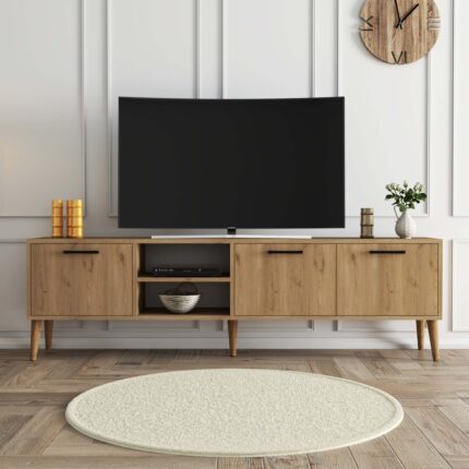 Mezza Exxen 180 cm (Ahşap Ayaklı) Tv Ünitesi Sepet Rengi 1587 - Görsel 3