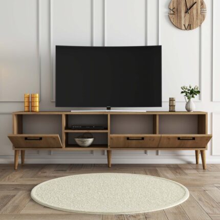 Mezza Exxen 180 cm (Ahşap Ayaklı) Tv Ünitesi Sepet Rengi 1587 - Görsel 4