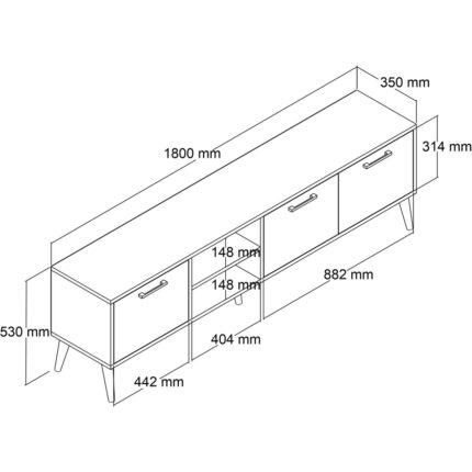 Mezza Exxen 180 cm (Ahşap Ayaklı) Tv Ünitesi Sepet Rengi 1587 - Görsel 2