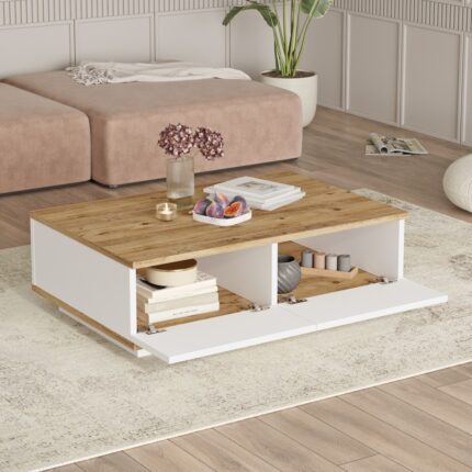Robin Home Loft Tv Ünitesi Orta Sehpa 2'li Set Çam-Beyaz - Görsel 3
