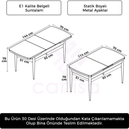 Canisa Concept Kor Serisi 70X114 Açılabilir Siyah Mermer Desenli Mutfak Masası, Yemek Masası - Görsel 3