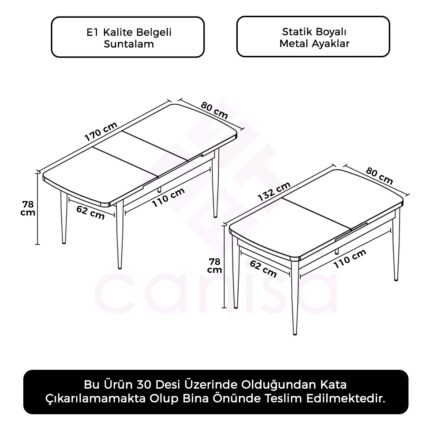 Canisa Concept Canisa Via Serisi 80 x 132 cm Açılabilir   Mutfak Masası , Yemek Masası - Görsel 3