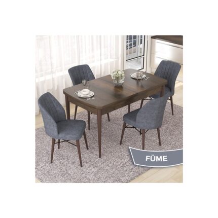 Canisa Concept Nef Serisi 70X114 Açılabilir Mdf Barok Ahşap Desen Mutfak Masa Takımı 4 Sandalye