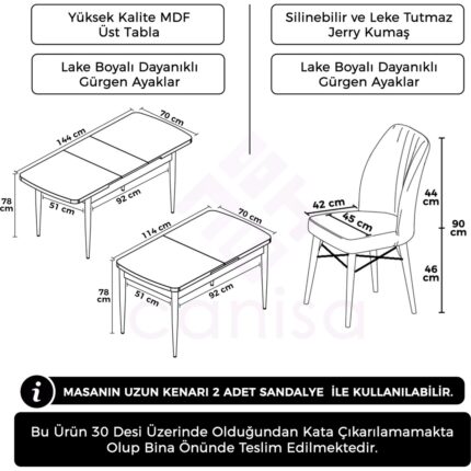 Canisa Concept Nef Serisi 70X114 Açılabilir Mdf Barok Ahşap Desen Mutfak Masa Takımı 4 Sandalye - Görsel 5