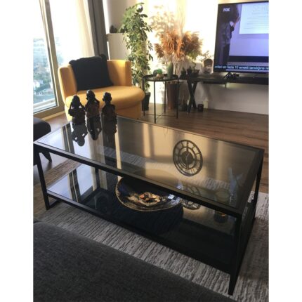 En Temiz Füme Orta Sehpa 60x110 cm Temperli Cam Modern Tasarım Siyah Metal Ayaklı
