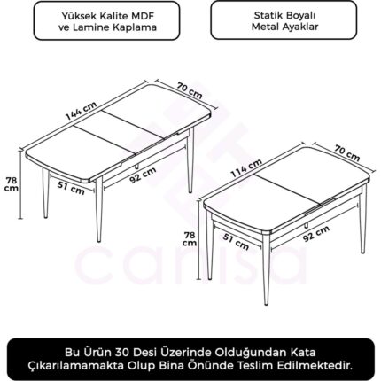 Canisa Han Serisi 70X114 Açılabilir Mdf Mutfak Masası - Görsel 3