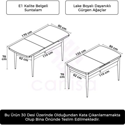Canisa Concept Rio Serisi 80 x 132 cm Mdf Açılabilir Mutfak Masası - Görsel 3