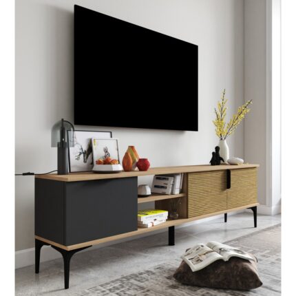 Alonex Tarz Raflı 180 cm Metal Kulp Tv Ünitesi (Sepet - Antrasit) DUBLIN002 - Görsel 2
