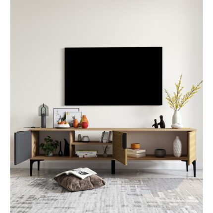 Alonex Tarz Raflı 180 cm Metal Kulp Tv Ünitesi (Sepet - Antrasit) DUBLIN002 - Görsel 3