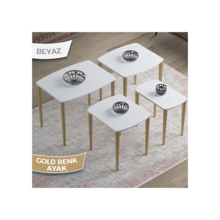 Canisa Concept Anka Serisi 1.sınıf Sehpa Takımı Mdf Beyaz 4'lü Zigon Sehpa Takımı Gürgen Ayaklar - Görsel 3