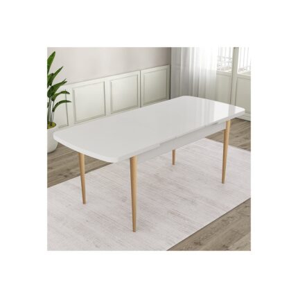 Canisa Concept Ves Serisi 80X132 Mdf Beyaz Mutfak Masa Takımı Doğal Ahşap Ayak Beyaz Kafes 6 Sandalye - Görsel 3