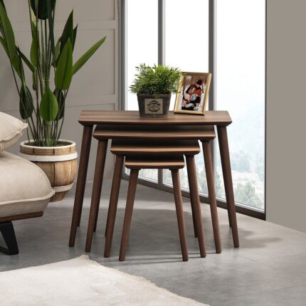 Vovvahome Vega 4lü Dörtlü Mdf Ahşap Zigon Sehpa - Ceviz - Görsel 2