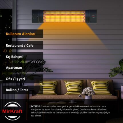Mirkraft MT-5252 1800 Watt 3 Kademe Quartz Elektrikli Isıtıcı… - Görsel 5
