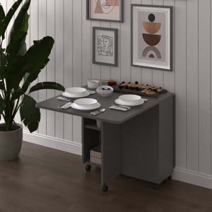 Asra Trend MDF Katlanır Mutfak Yemek Çalışma Masası, Koyu Gri, 155×75×70 cm, KM-29 - Görsel 2