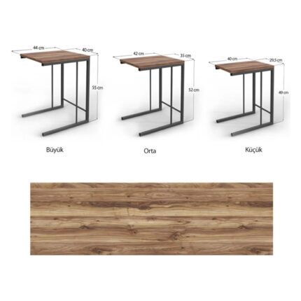 Ivo Zigon Sehpa | 3'Lü Zigon Metal Ayaklı Zigon Sehpa | 3lü  C Zigon  Sehpa - Görsel 2