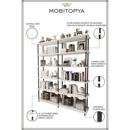 Mobitopya Çevir Kur 150 cm Atlantik Çam Kitaplık - Görsel 3
