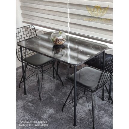 By Hakan Aşkın Metal Ayaklı 60X90 cm (Tek Masa) Black Marble Eclipse 2024 Mutfak - Balkon - Çalışma Masası - Görsel 2