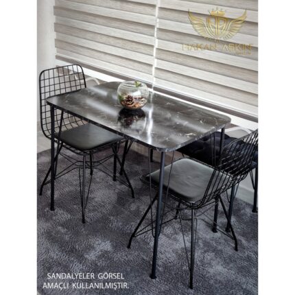 By Hakan Aşkın Metal Ayaklı 60X90 cm (Tek Masa) Black Marble Eclipse 2024 Mutfak - Balkon - Çalışma Masası - Görsel 5