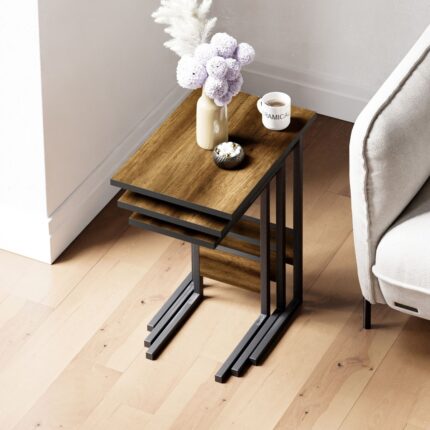 Ceramical ZG3 Metal Ayaklı 3'lü Zigon Sehpa - Ceviz