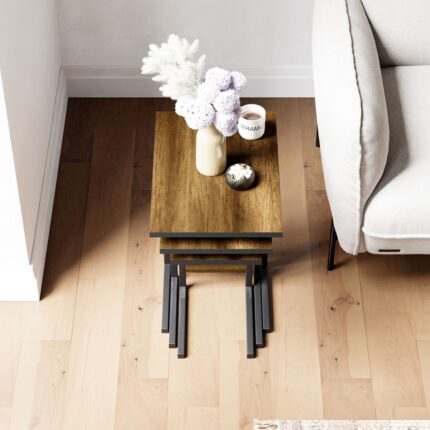 Ceramical ZG3 Metal Ayaklı 3'lü Zigon Sehpa - Ceviz - Görsel 3