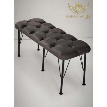 By Hakan Aşkın Metal Ayaklı Babyface Puf & Bench Koyu Füme - Görsel 3
