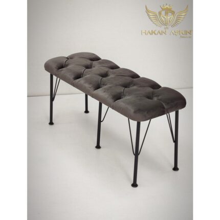 By Hakan Aşkın Metal Ayaklı Babyface Puf & Bench Koyu Füme - Görsel 4