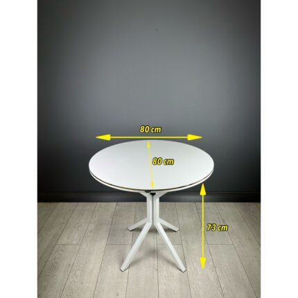 Hey Modüler Mobilya İpek Beyaz Yuvarlak Mutfak Masa Yemek Masa Balkon Masa Gold Kenar Beyaz Ayak 80 cm - Görsel 4